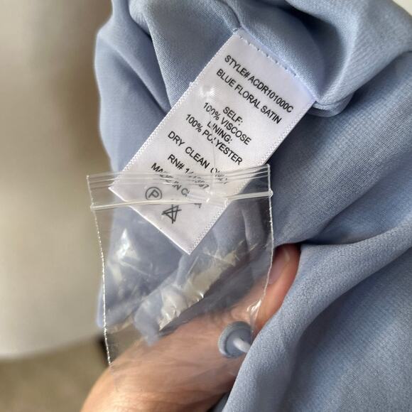 NWT ASTR Blue Satin Floral Puff Sleeve Tie Open Back Cottagecore Midi Dress - Picture 7 of 9